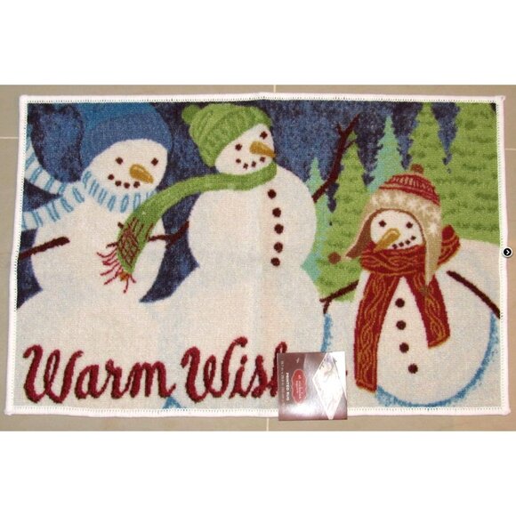 St. Nicholas Square Snowman Warm Wishes "Snowman Scenic" Christmas Rug - Picture 1 of 8